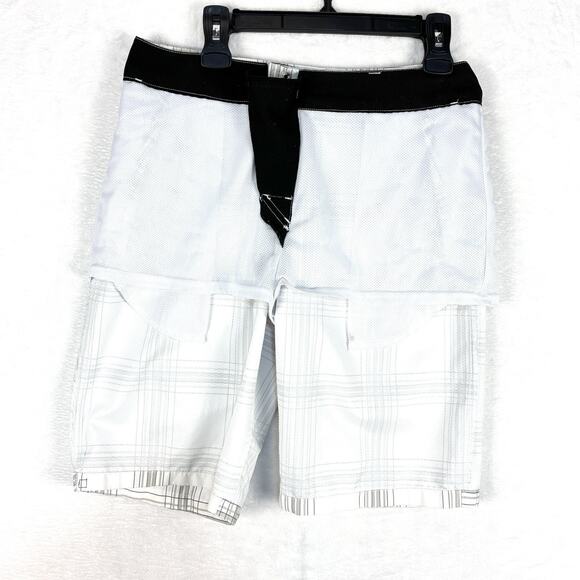 Quiksilver Mens 32 White Gray Plaid Amphibian Hybrid Stretch Board Beach Shorts - Picture 6 of 12